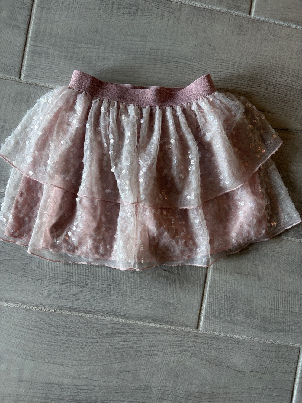 H&M Light Pink Sequin Layered Skater Skirt